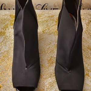 Black wedge open-toe ankle boots
